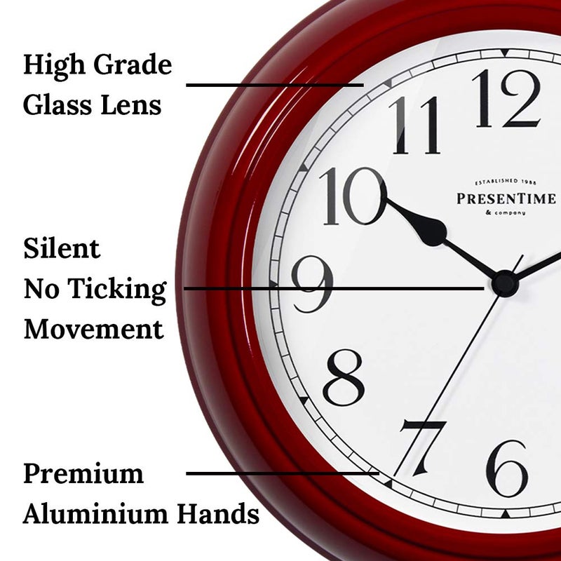 Presentime & Co Chic Home Collection 10" Molly Clock, Silent No Ticking, Red Color. Modern Decorative Wall Clock for Kitchen, Kid's Room, Bathroom, Bedroom, and Office - Image 3